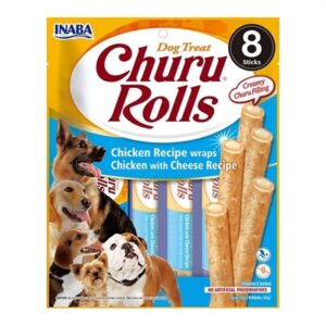 Inaba Dog Churu Rolls Chicken Recipe Wraps With Cheese 8x12 GR