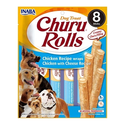 Inaba Dog Churu Rolls Chicken Recipe Wraps With Cheese 8x12 GR