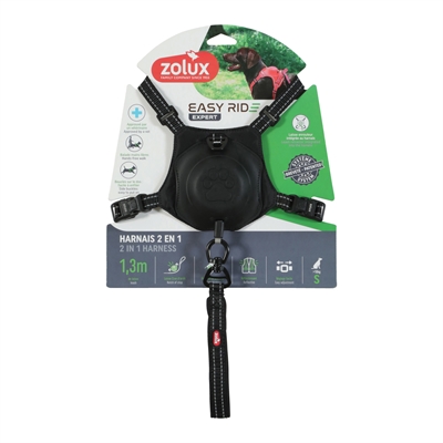 Zolux Easyride Hondentuig Zwart S 33-49 cm met uittrekbare riem