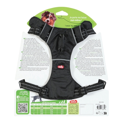 Zolux Easyride Hondentuig Zwart S 33-49 cm met uittrekbare riem