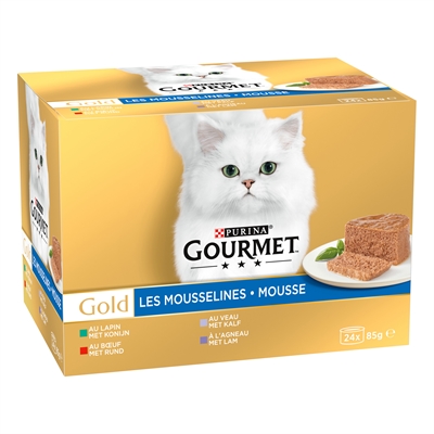 Gourmet Gold Mousse Mixed 24x85g Konijn, Rund, Kalf, Lam