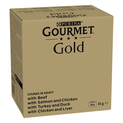 Gourmet Gold Chunks In Gravy 96x85g Rund, Zalm, Kalkoen, Kip