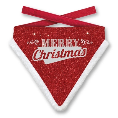 Plenty Gifts Kerst Bandana Merry Christmas Glitter Rood 58-70 CM 22x25 CM