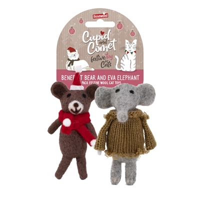 Cupid & Comet Kerstduo Wol: Beer en Olifant 12x5 cm