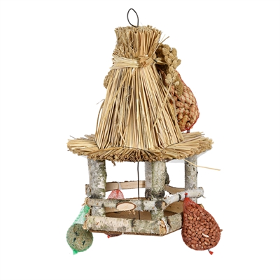 Best For Birds Voedertafel Rieten Dak Inclusief Voer 28x28x39 CM