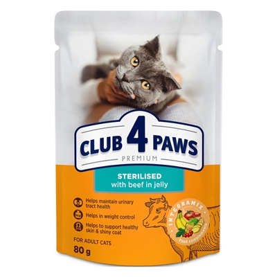 CLUB 4 PAWS Adult Sterilised Rundvlees In Gelei 24x80 GR