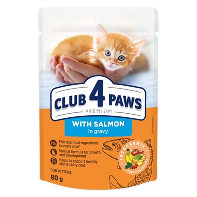 Club 4 Paws Kitten Zalm In Jus Pouch 24x80 GR