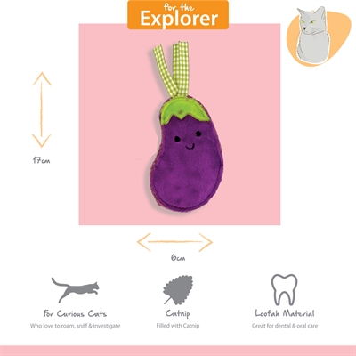 Happy Pet Tabby Patch Aubergines met Catnip 12 & 15 cm - 2 stuks