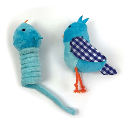 Happy Pet Tabby Patch Vogel Blauw 11 & 9 cm Kattenspeeltjes