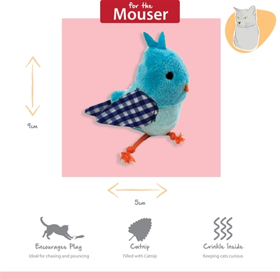 Happy Pet Tabby Patch Vogel Blauw 11 & 9 cm Kattenspeeltjes
