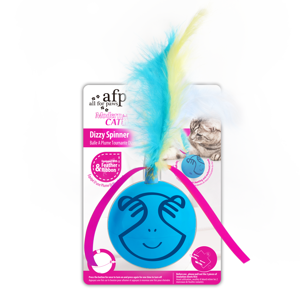 AFP Modern Cat Dizzy Spinner - Ronddraaiende bal met veertjes en lintjes - afbeelding 1