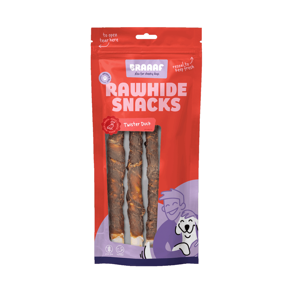 Braaaf Rawhide Twister Eend (3 st.) - 25 cm kauwsnack voor honden - afbeelding 1