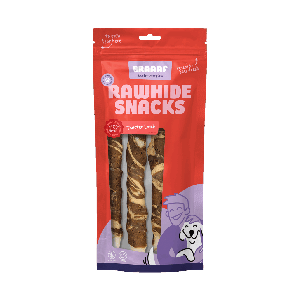 Braaaf Rawhide Twister Lam & Vis (3 st.) - 21 cm Kauwsnack voor Honden - afbeelding 1