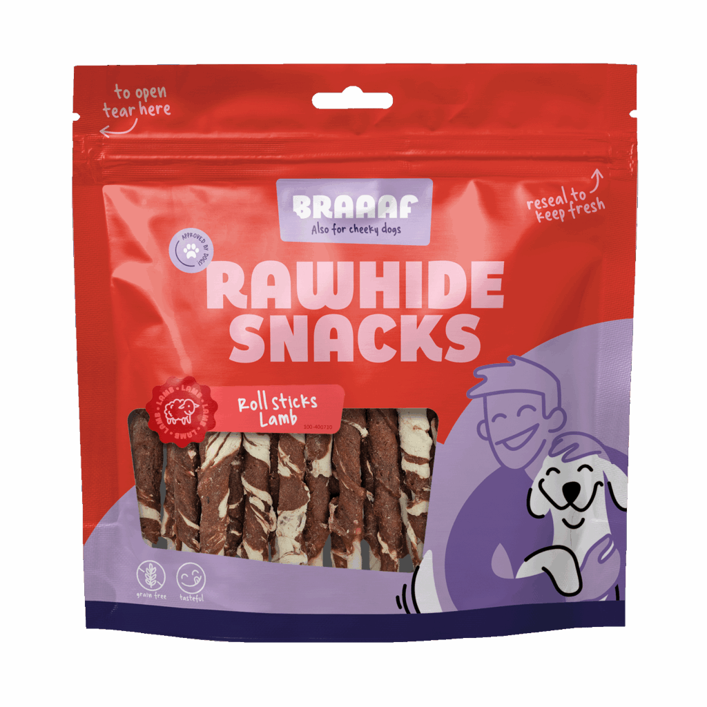 Braaaf Rawhide Roll Sticks Lam & Vis - 25 st. - afbeelding 1