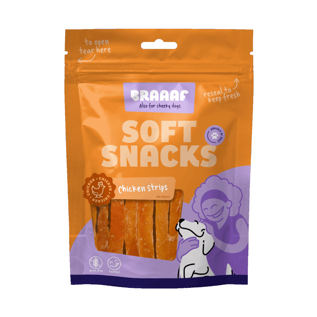 Braaaf Soft Snack Kipreepjes - Graanvrije honden snack 85 g - afbeelding 1