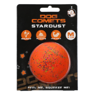 Dog Comets Stardust Bal Oranje M - Natuurlijk Rubber Speelgoed voor Honden