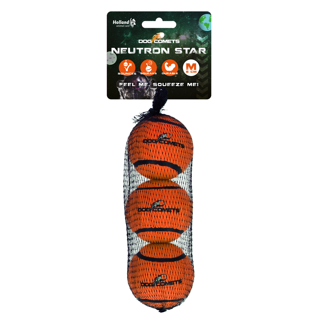 Dog Comets Tennisbal Met Pieper Neutron Star M Oranje (3-pack) - afbeelding 1