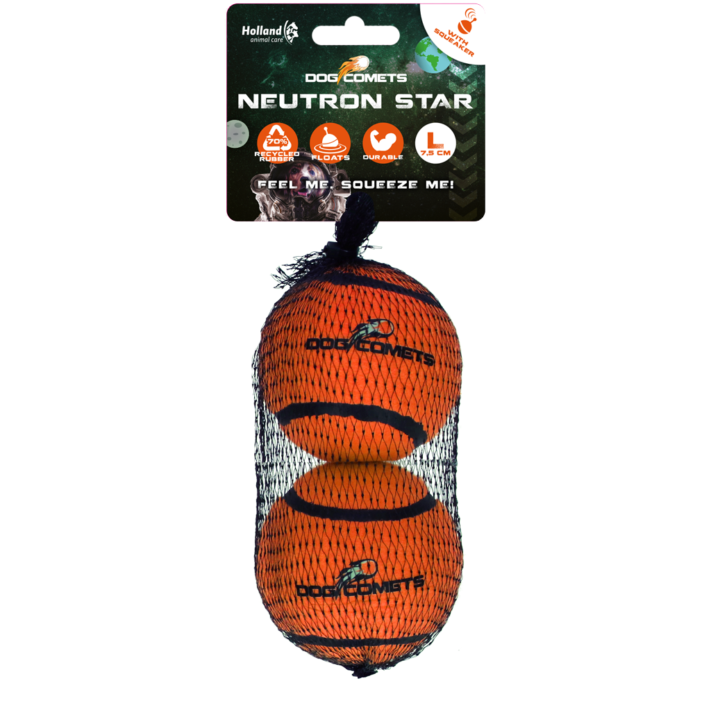 Dog Comets Tennisbal Met Pieper Neutron Star L Oranje (2-pack) - afbeelding 1