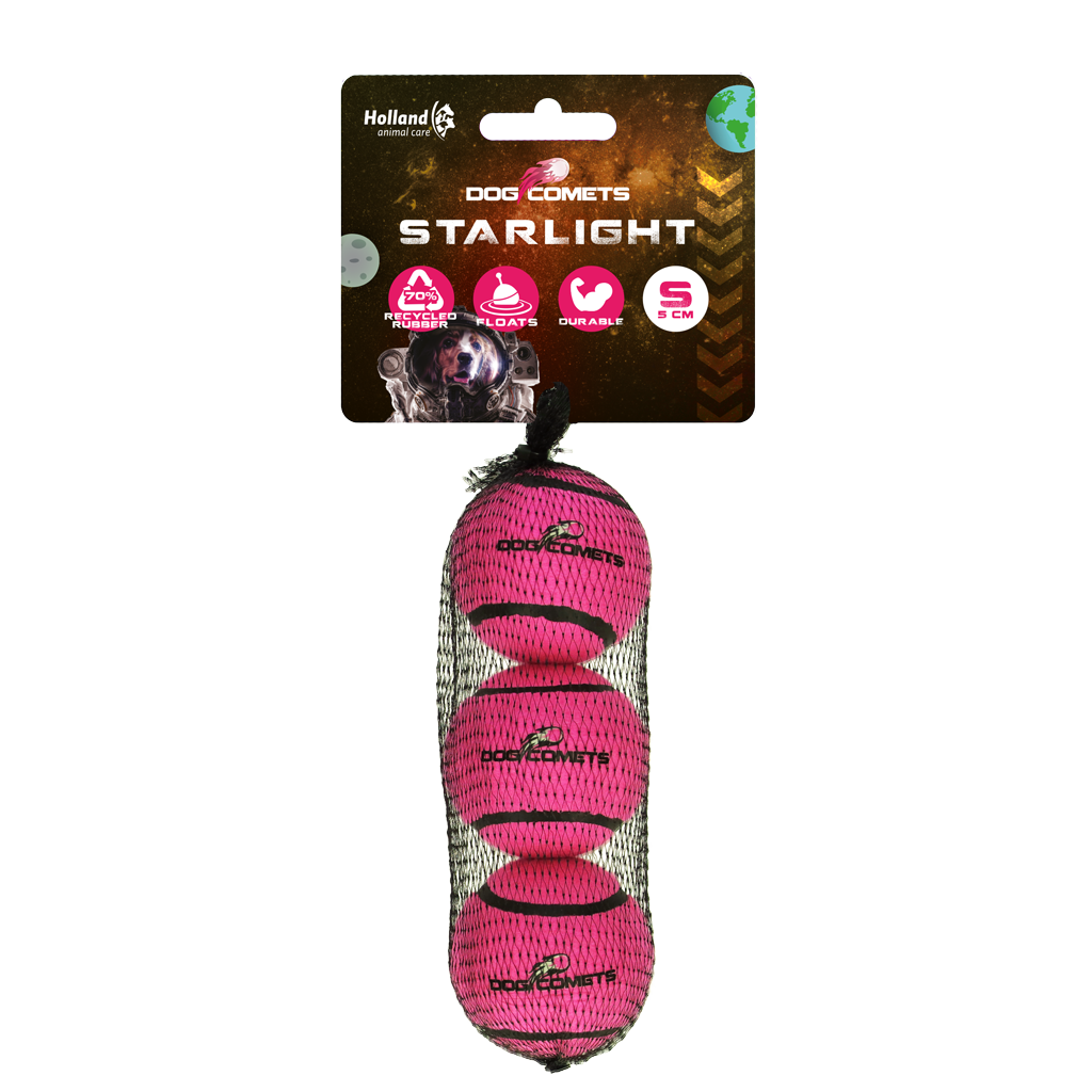 Dog Comets Tennisbal Starlight S Roze (3-pack) - Zeer sterke en stuiterende bal - afbeelding 1