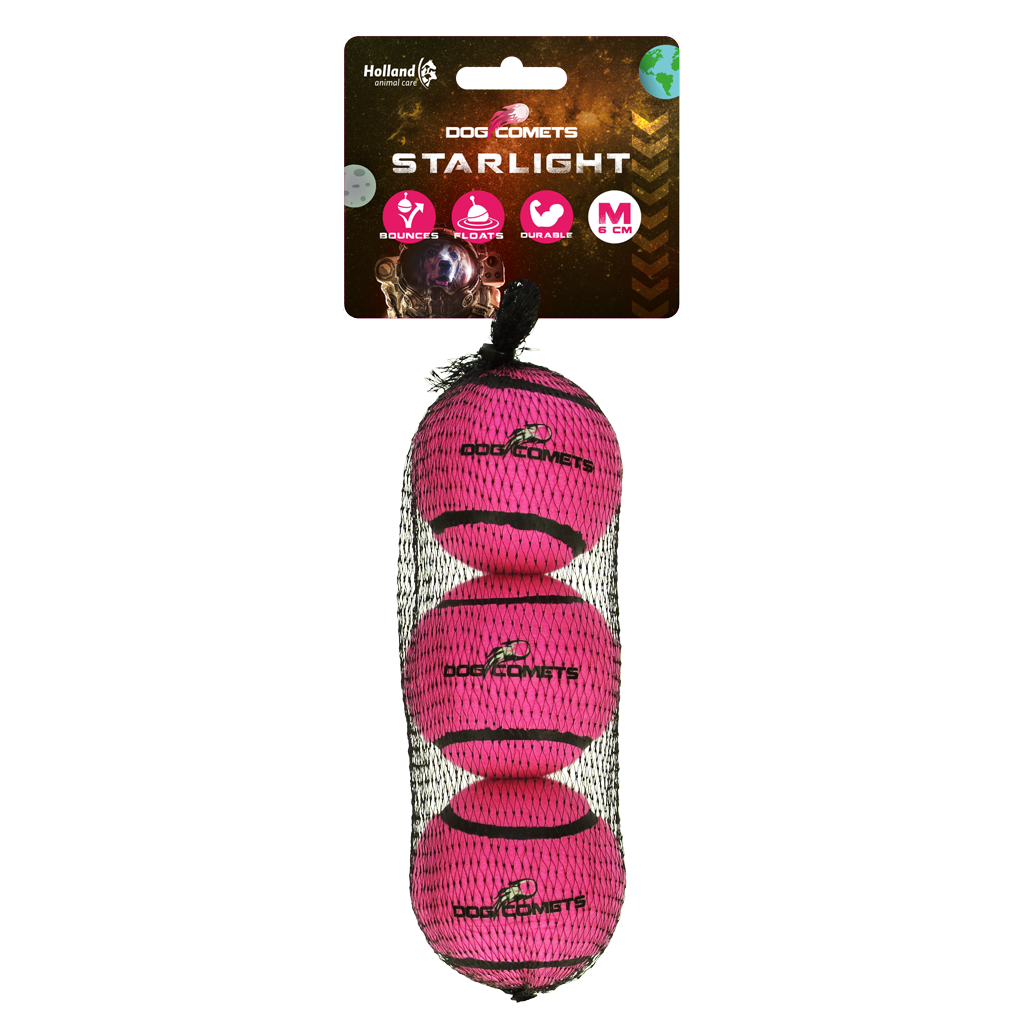 Dog Comets Tennisbal Starlight M Roze (3-pack) - Sterke en Stuiterende Speelbal - afbeelding 1