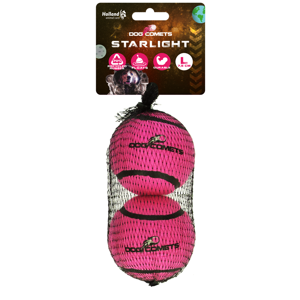 Dog Comets Tennisbal Starlight L Roze (2-pack) - Sterke en Stuiterende Speelbal - afbeelding 1