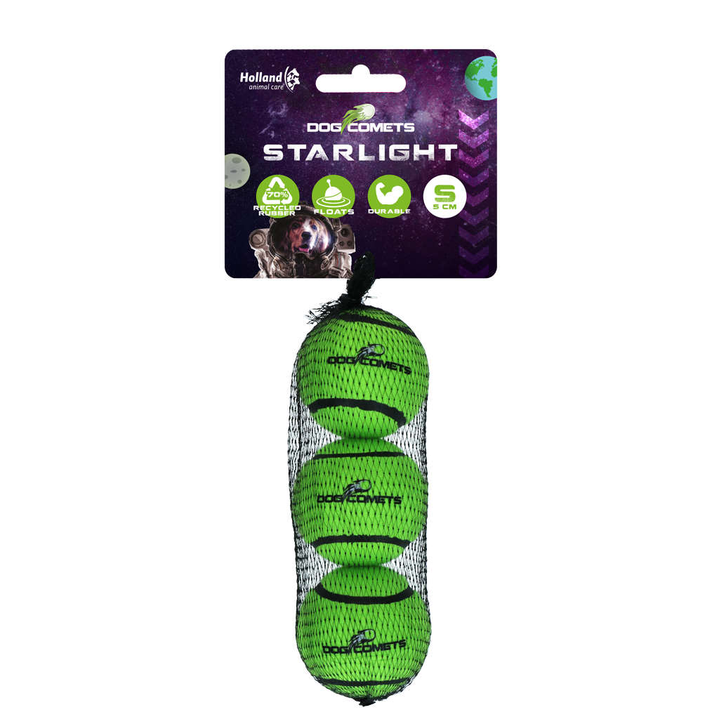 Dog Comets Tennisbal Starlight S Groen (3-pack) - Sterke en drijvende speelbal - afbeelding 1