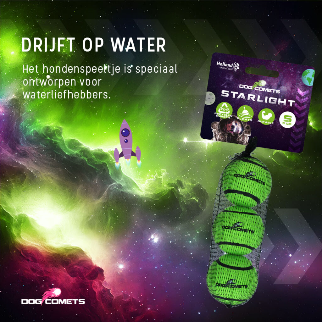 Dog Comets Tennisbal Starlight S Groen (3-pack) - Sterke en drijvende speelbal - afbeelding 6