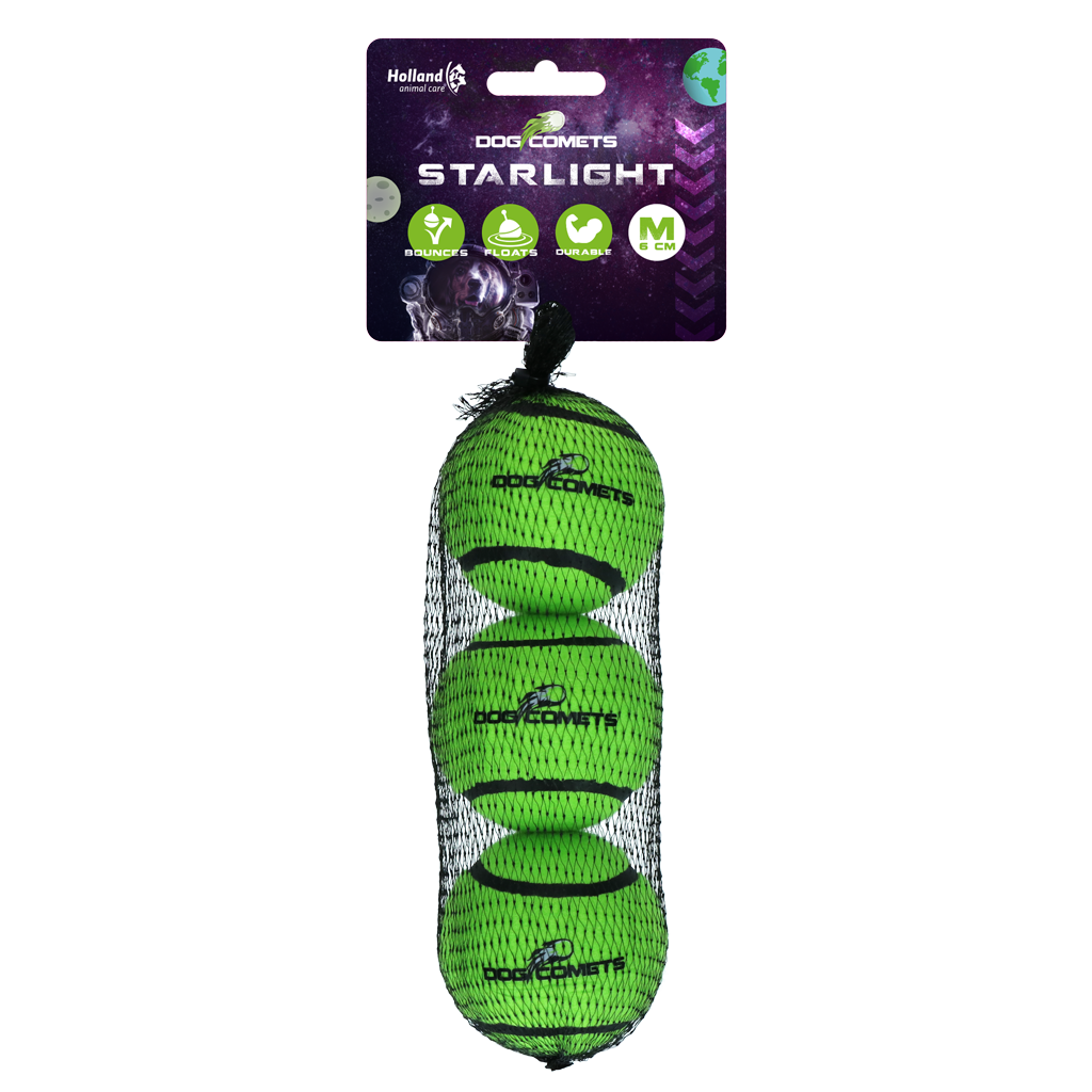 Dog Comets Tennisbal Starlight M Groen (3-Pack) - Sterke en Drijvende Speelbal - afbeelding 1