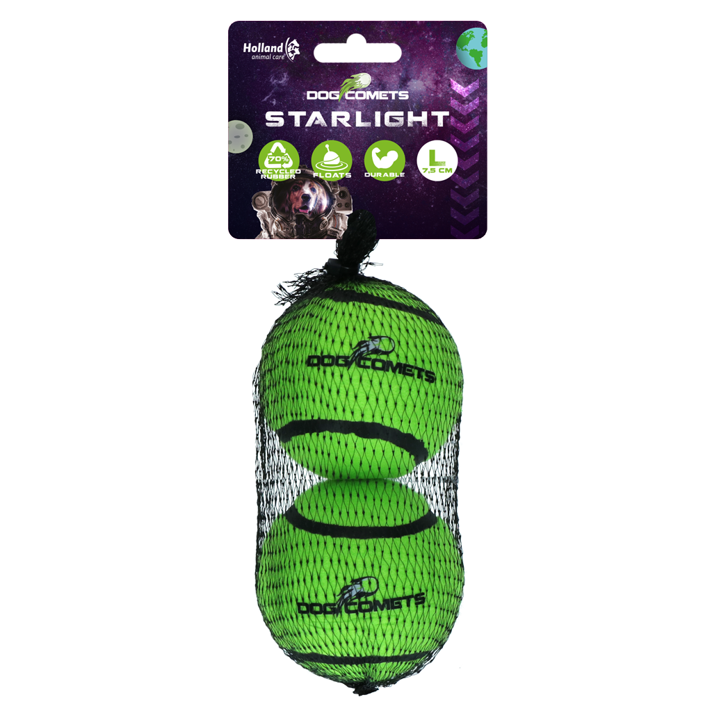 Dog Comets Tennisbal Starlight L Groen (2-pack) - Sterke en Stuiterende Bal - afbeelding 1