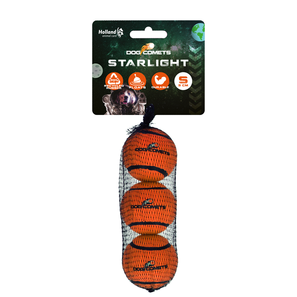 Dog Comets Tennisbal Starlight S Oranje (3-pack) - Sterke en drijvende bal - afbeelding 1