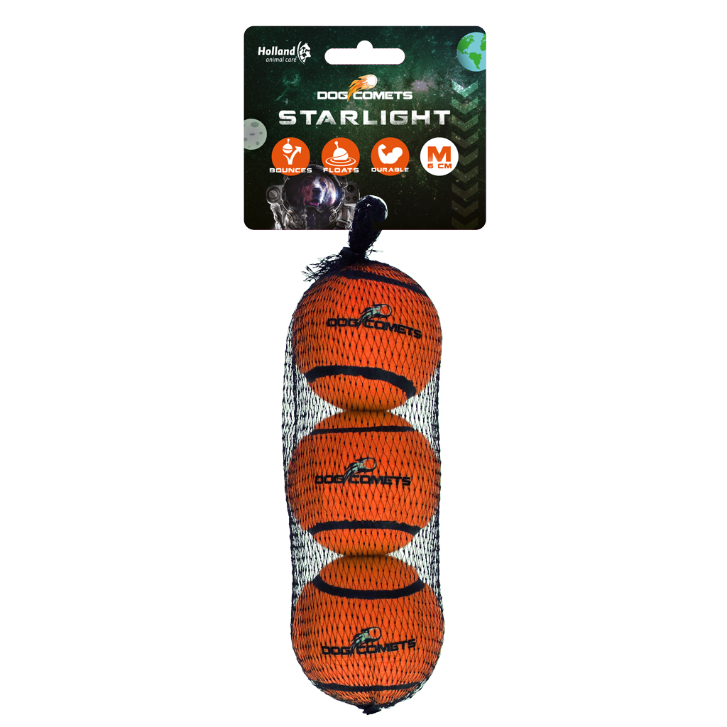 Dog Comets Tennisbal Starlight M Oranje (3-Pack) - Sterke en Stuiterende Speelbal - afbeelding 1