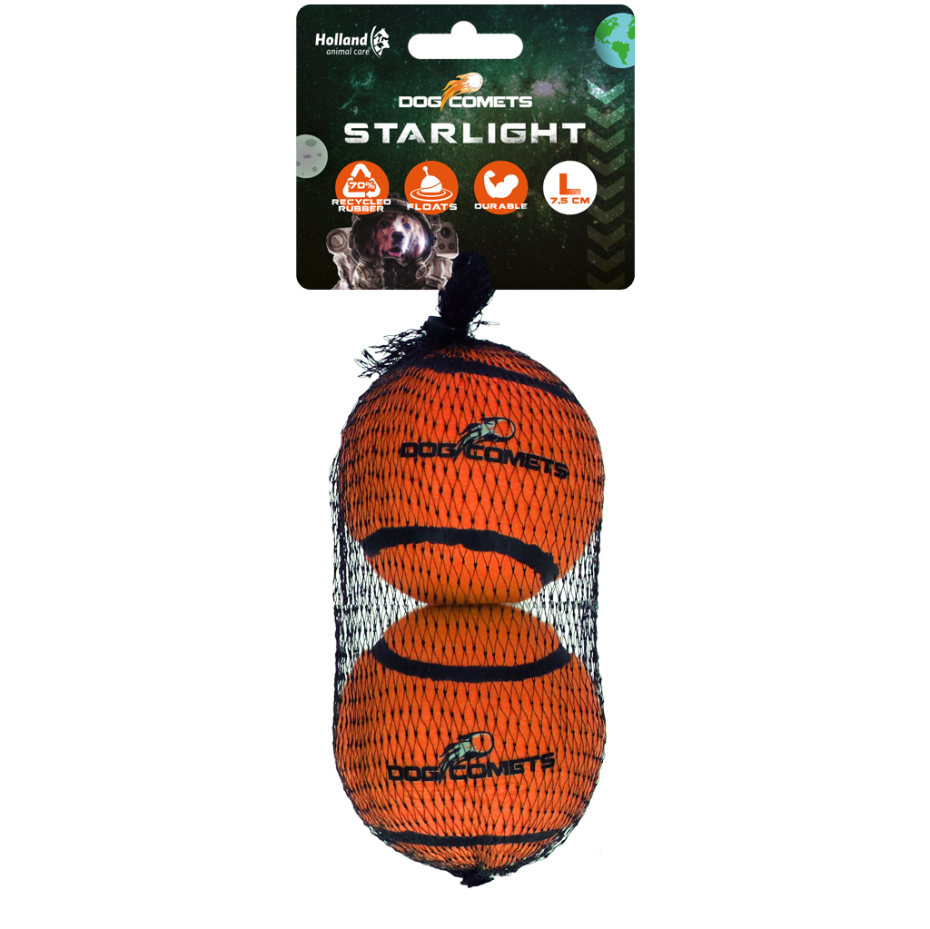 Dog Comets Tennisbal Starlight L Oranje (2-pack) - Drijvend en sterk speelgoed - afbeelding 1