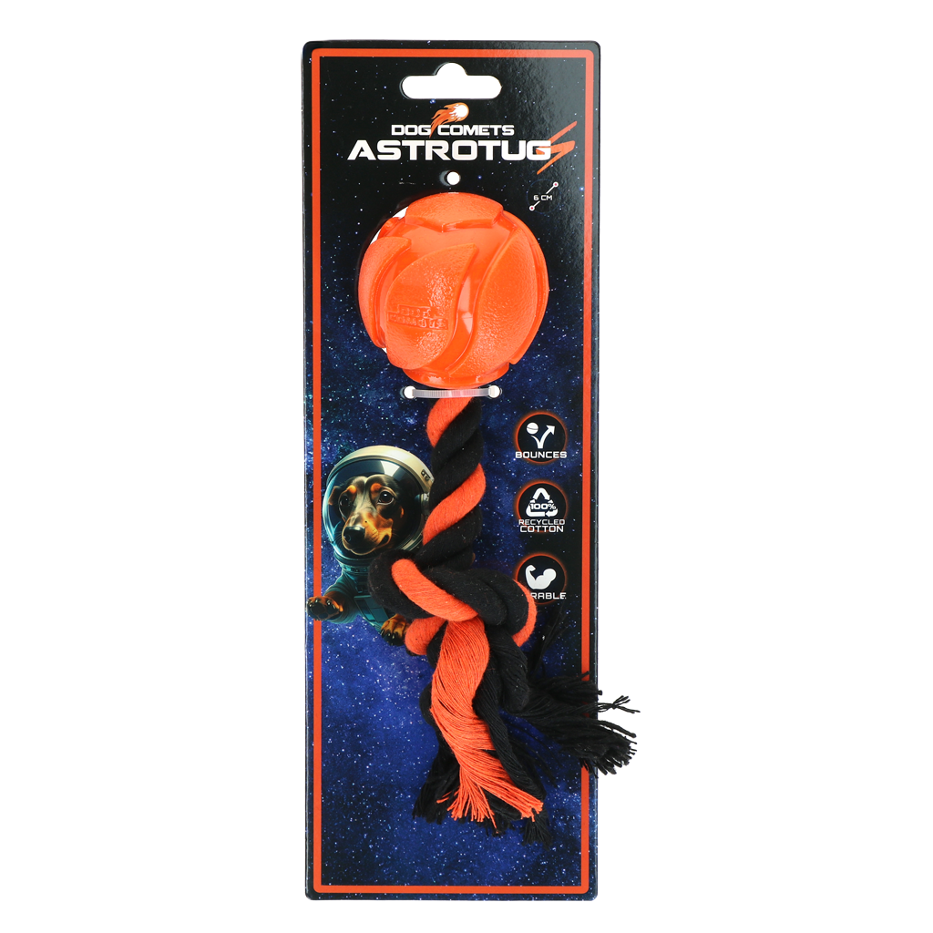 Dog Comets AstroTug Oranje - Interactief Hondenspeelgoed met Bal en Touw - afbeelding 1