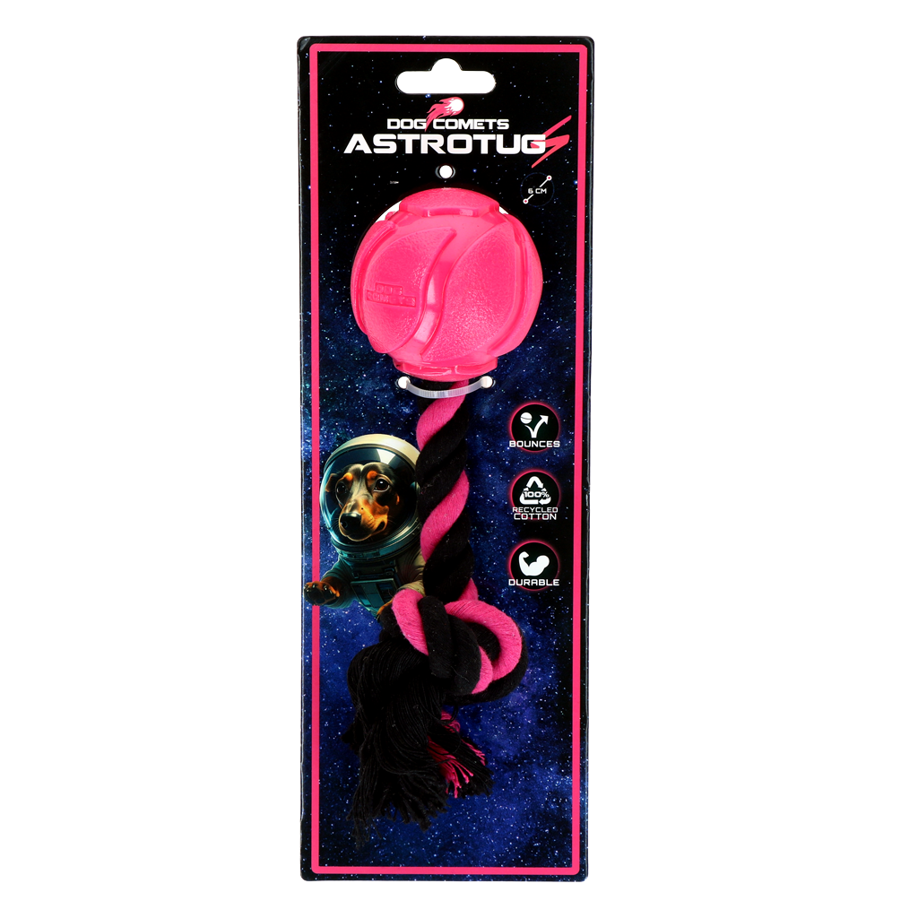 Dog Comets AstroTug Roze - Interactief Hondenspeelgoed met Bal en Touw - afbeelding 1