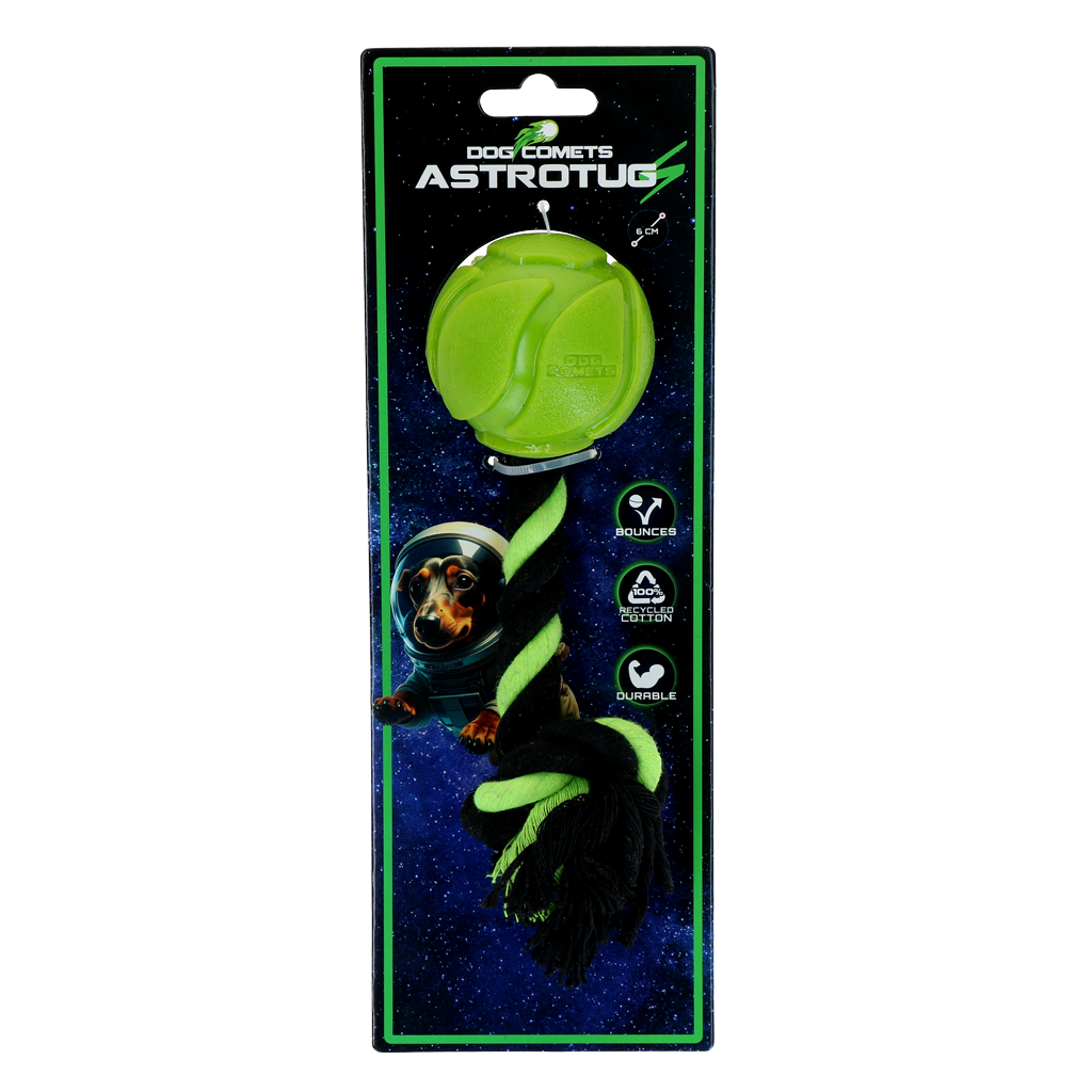 Dog Comets AstroTug Groen - Interactief Hondenspeelgoed met Bal en Touw - afbeelding 1