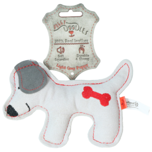 Doggy Doodles Puppy Lichtgrijs Runderleer Knuffeltje met Pieper