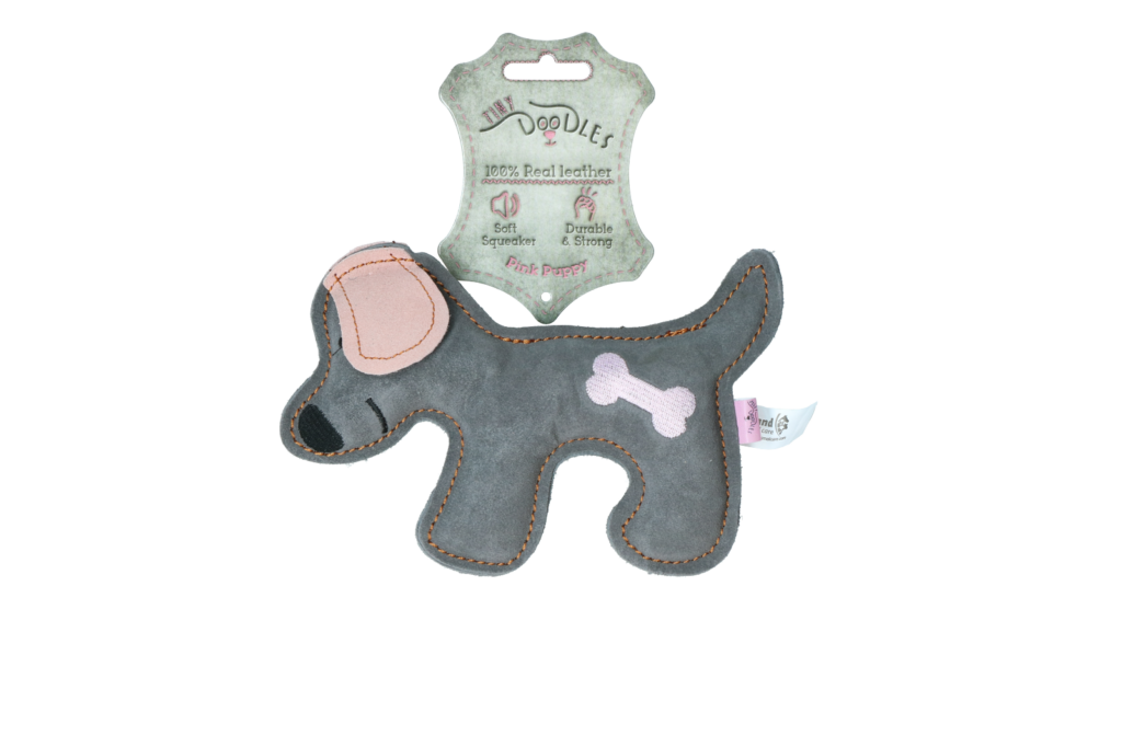Tiny Doodles Puppy Roze - Knuffeltje van runderleer voor puppy's - afbeelding 1
