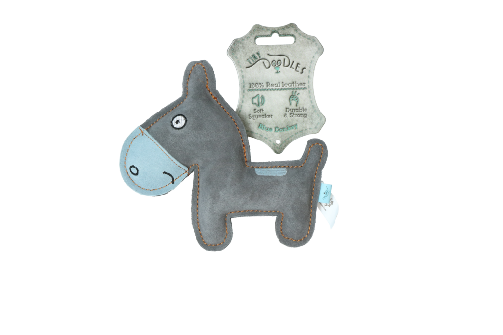 Tiny Doodles Ezel Blauw - Speelgoed van Runderleer voor Puppy - afbeelding 1