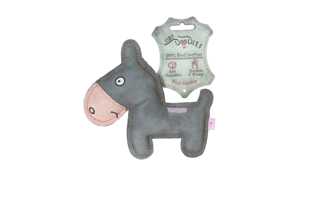 Tiny Doodles Ezel Roze - Speelgoed voor Puppy's van Runderleer - afbeelding 1
