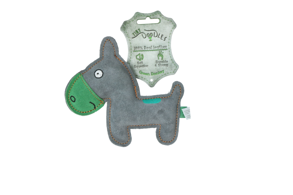 Tiny Doodles Ezel Groen - Runderleer Speelgoed voor Puppy - afbeelding 1