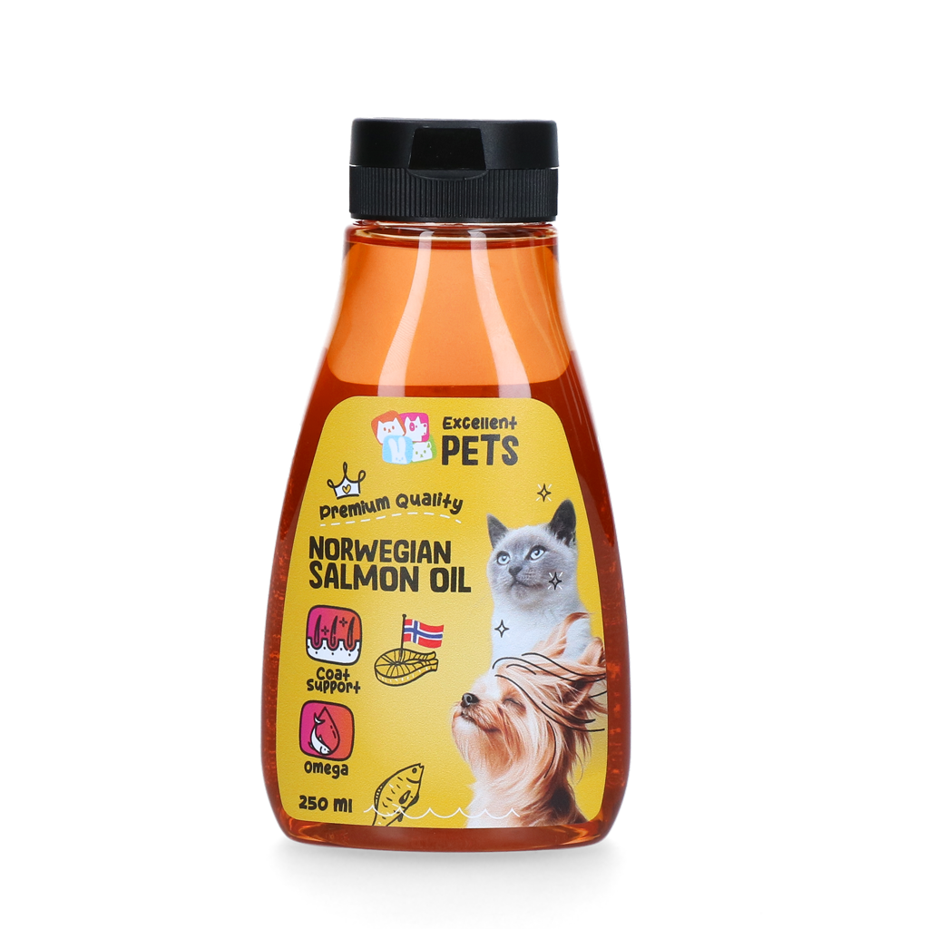 Excellent Pets Noorse Zalmolie 250 ml knijpflacon voor honden en katten - afbeelding 1