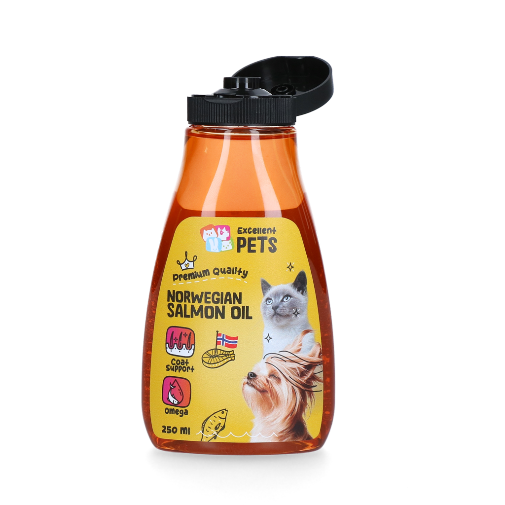 Excellent Pets Noorse Zalmolie 250 ml knijpflacon voor honden en katten - afbeelding 2