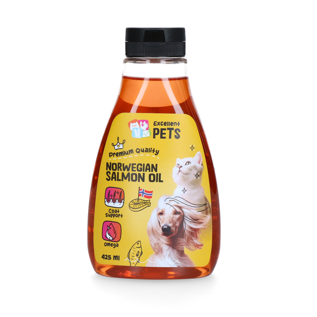 Excellent Pets Noorse Zalmolie 425 ml knijpflacon voor honden en katten - afbeelding 1