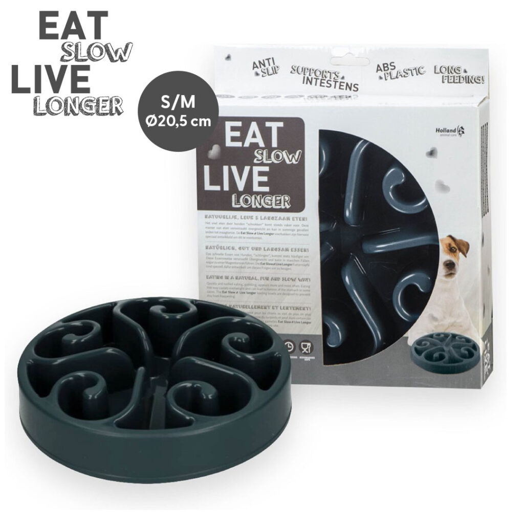 Eat Slow Live Longer Original Grijs S - Anti-schrok voerbak voor honden en katten