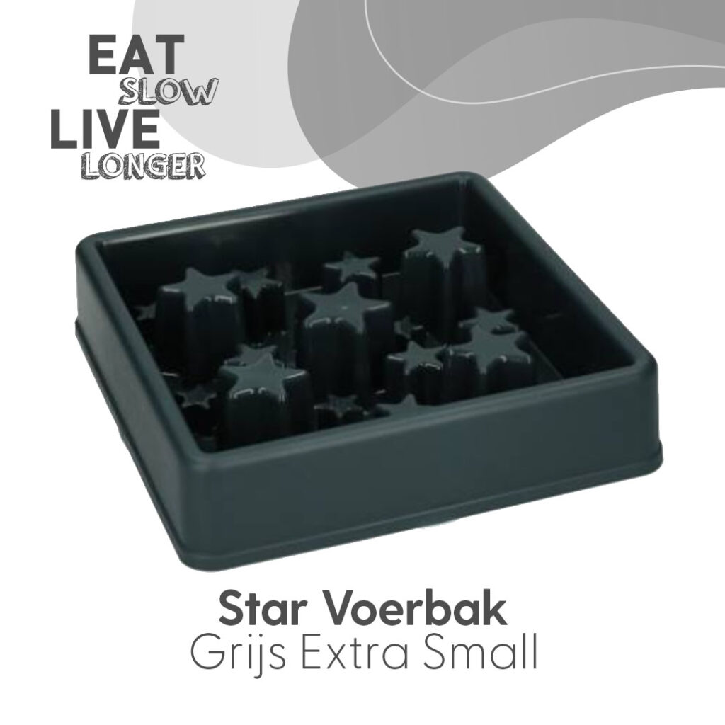 Eat Slow Live Longer Star Grijs XS - Anti-schrok voerbak voor honden en katten - afbeelding 2