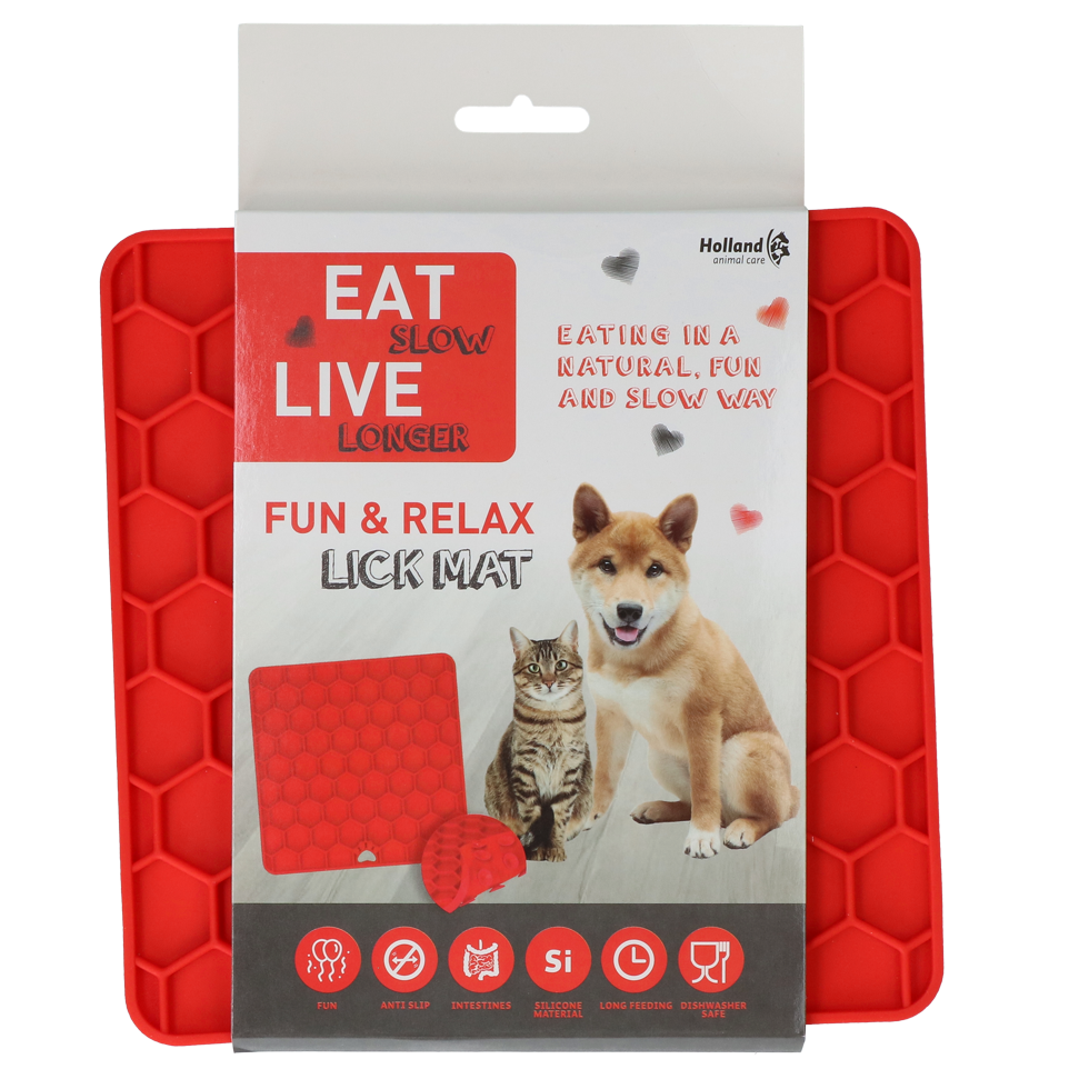 Eat Slow Live Longer Lick Mat Honeycomb Rood - afbeelding 1