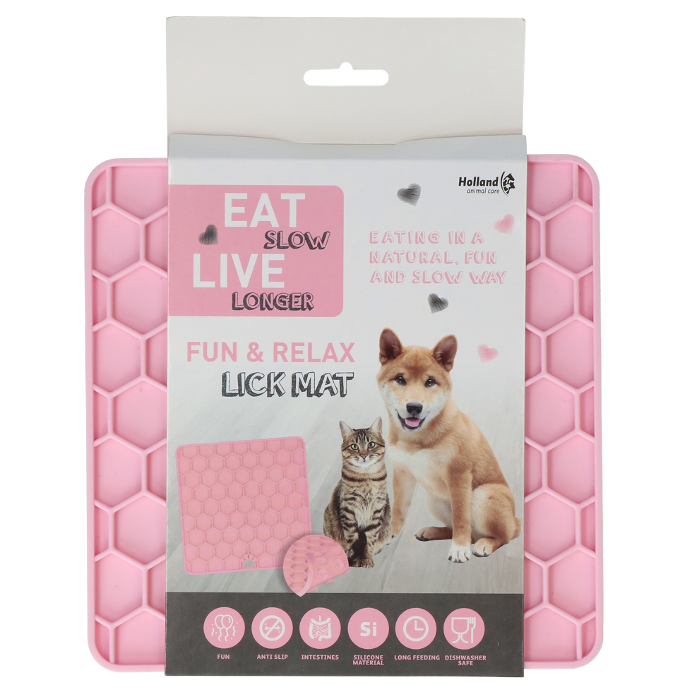 Eat Slow Live Longer Lick Mat Honeycomb Roze - Kalmerende likmat voor honden - afbeelding 1