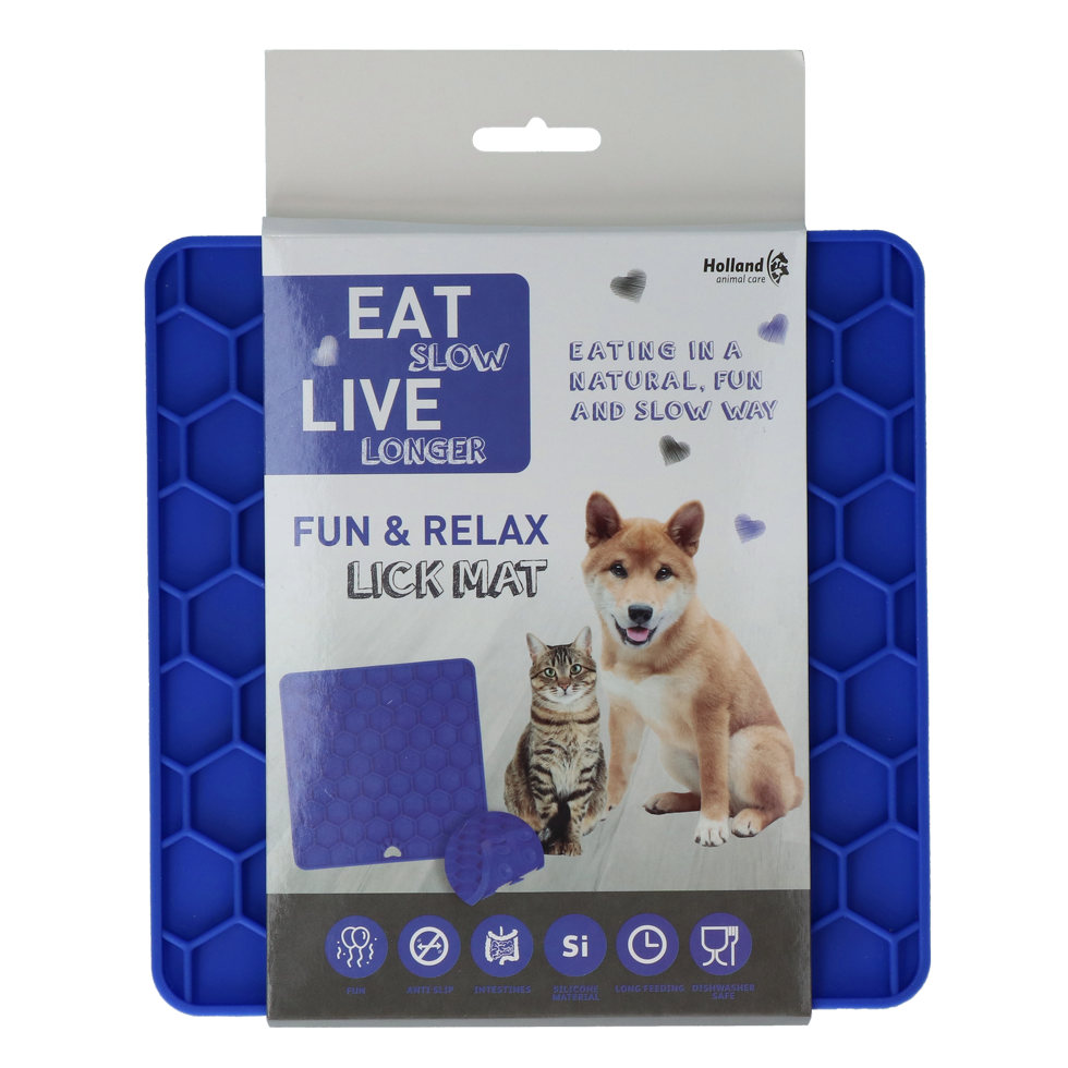 Eat Slow Live Longer Lick Mat Honeycomb Blauw - Kalmerende likmat voor honden - afbeelding 1