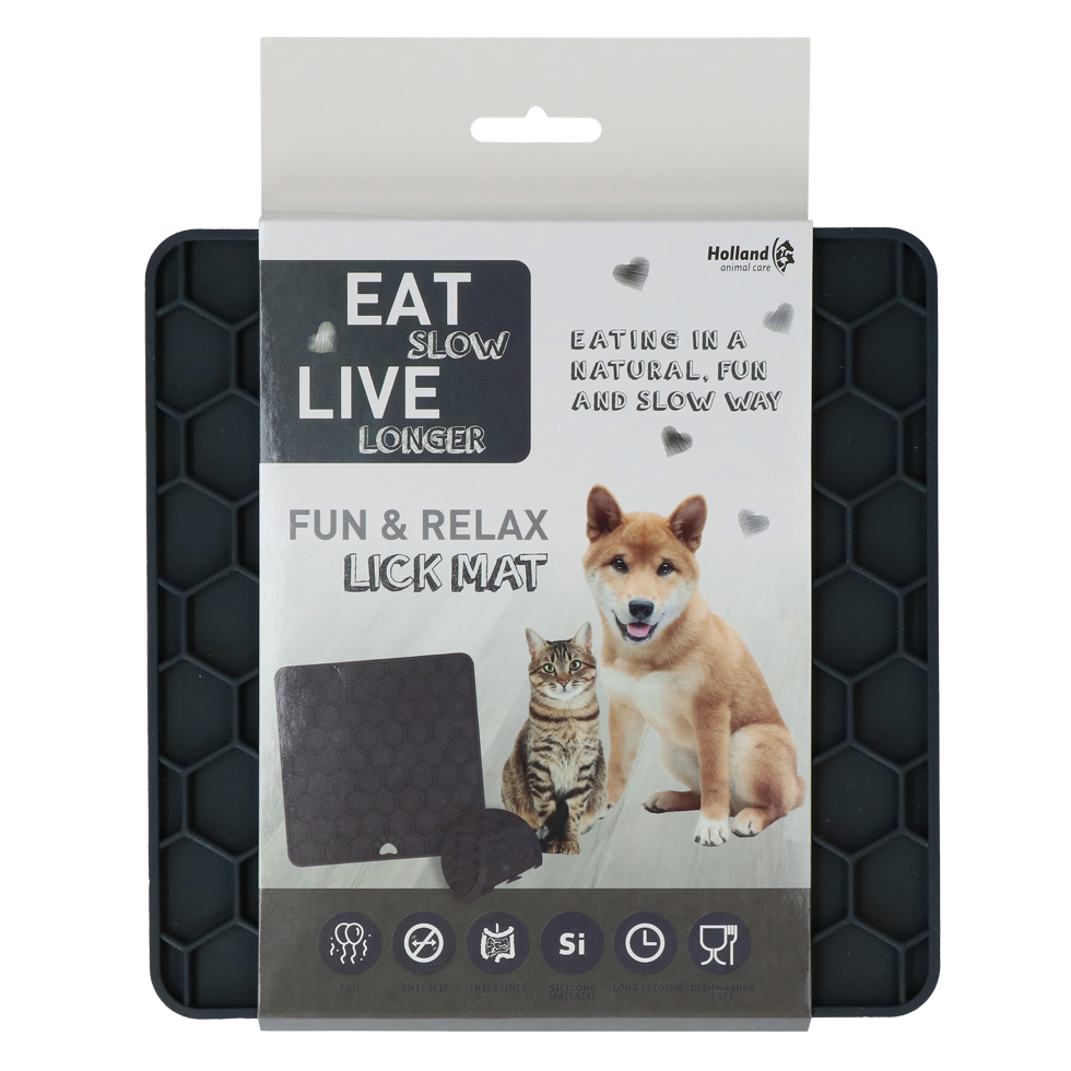 Eat Slow Live Longer Lick Mat Honeycomb Grijs - Kalmerende likmat voor honden - afbeelding 1