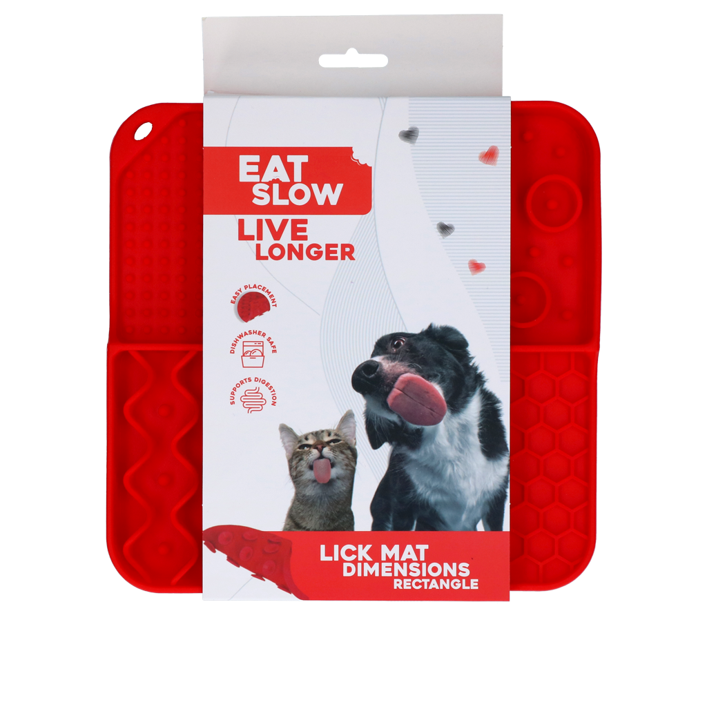 Eat Slow Live Longer Lick Mat Rectangle Rood - 21 x 21 cm - afbeelding 1